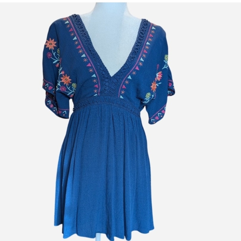 Blue Rain Floral Embroidered Mini Dress - Picture 2 of 10